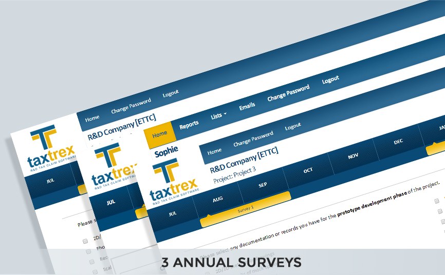 Three TaxTrex annual survey screens