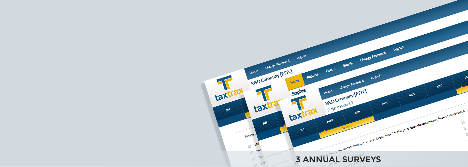 Three TaxTrex annual survey screens