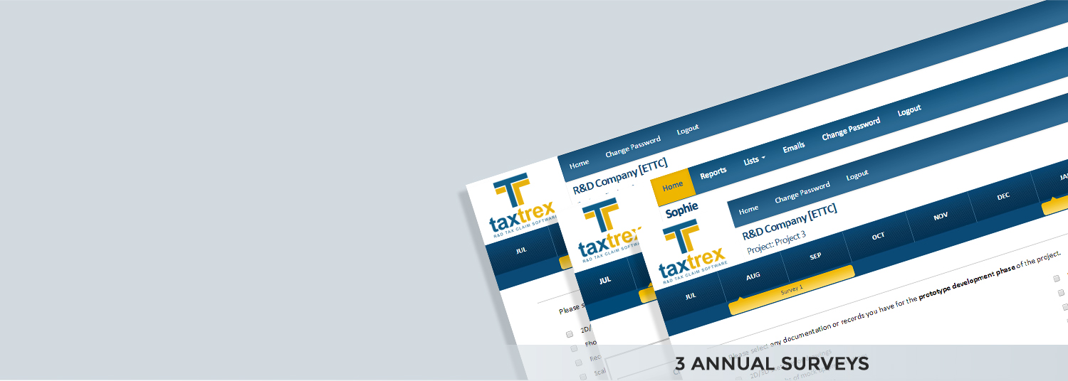 Three TaxTrex annual survey screens