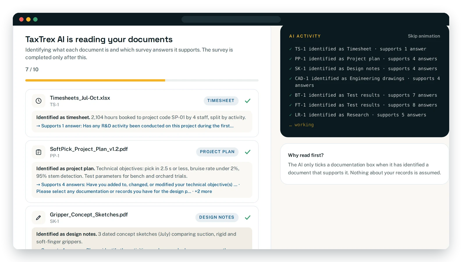 TaxTrex AI reading and identifying uploaded documents
